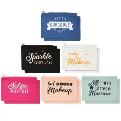 12-Pack Motivational Quote Canvas Bulk Makeup Bags with Zippers - 6x8 makeup bag for Women and Teens, Traveling, Work, Everyday Use (6 Designs) Multicolor