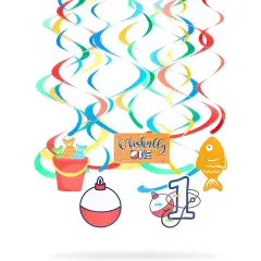 Fishing Paper Ceiling Decorations, O'fishally One Birthday Decor (36 Pieces) Multicolor