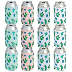 12 Pack Neoprene Soda Sleeves for Beer Cans, Soft Drinks, Beverages, Water Bottles, Cooler Sleeves for Cactus Party Supplies, Wedding Favors, Bachelorette Party Multicolor