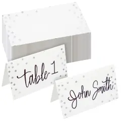 100 Pack Wedding Place Cards for Table Setting, Blank Table Name Card, Silver Foil Polka Dot Place Cards for Birthday, Banquet, Events, Reserved Seating