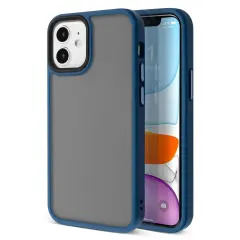 Insten Compatible with iPhone 12 Mini Case 5.4 inch, Translucent Matte Hybrid Hard Back Flexible TPU Bumper, Anti-Shatter Anti-shock Drop Protection, Wireless Charging, Navy Blue