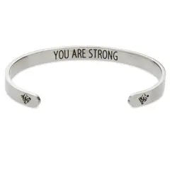 Inspirational Wrist Cuff Bracelet for Women, You Are Strong (2.6x2 In) Silver