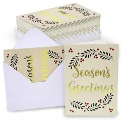 Best Paper Greetings 36 Pack Season&rsquo;s Greetings Cards, 5x7 Gold Foil Holiday Greeting Cards with Envelopes, Bulk Merry Christmas Note Cards for Festive Winter Xmas Seasons White