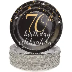 70th Birthday Plates (9 In, 80 Pack) Black