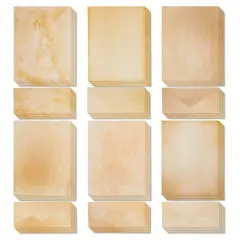 96 Piece Stationary Set for Writing Letters - 48 Pack Vintage Style Stationery Paper and Envelopes Set - Party Invitations, Scrapbooking, Penpal, Calligraphy (8.5x11 Inches) Brown