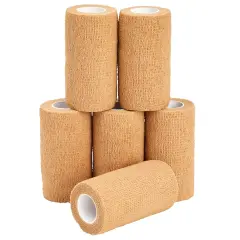 6-Rolls Self Adherent Bandage Wrap, Vet Tape - 4 In x 5 Yds Breathable, Elastic Cohesive Wrap Tape for Wrist, Swelling, Sports, Tattoo (Tan)