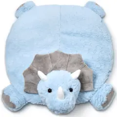 Bearington Baby Lil' Tracer Tummy Time Mat, 30 x 30 Inch Dinosaur Plush Stuffed Animal Blanket, Baby Play Mat Blue