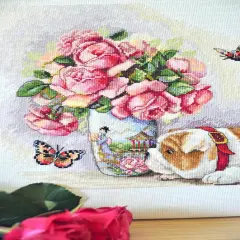 Bulldog and Buterflies K-94 Counted Cross-Stitch Kit