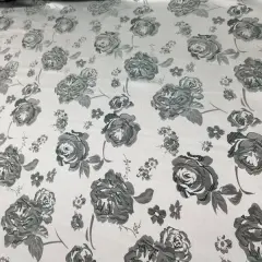 1 Yard Charcoal & Silver Floral Satin Jacquard Brocade Fabric for Jackets Dresses Decor 60 Inch Width