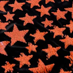Starlight Stretch Velvet Flip Sequin Fabric Black/Orange