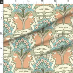 Various Fabrics by the Yard or Fat Quarter Whimsical Art Nouveau Deco Cat Toilet Paper Novelty Funny Floral Bathroom Modern Green Lover Lady Large Scale Bohemian Eclectic Antique Custom Printed Fabric by Spoonflower