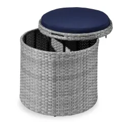 Best Choice Products Round Wicker Ottoman, Multipurpose Furniture w/ Removable Cushion, Steel Frame Gray/Navy