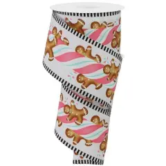 2.5" Gingerbread Kids Stripe Ribbon: White/Pink (10 Yards)