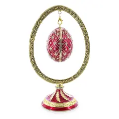 Red Enamel Jeweled Easter Egg in the Egg Shaped Display Holder Figurine