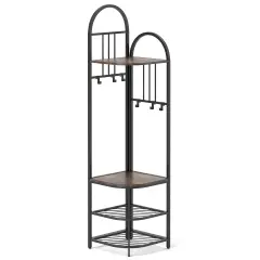 4-Tier Coat Rack Corner Tree with Shoe Bench and Hooks Rustic Brown