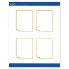 Avery Printable Rectangle Labels, Gold Double Border with Florals, 4" x 3-1/3", Matte White Rectangle Labels, Permanent, Laser/Inkjet, 40ct, Great for Product Labels