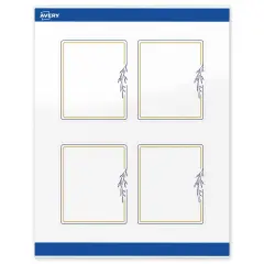 Avery Printable Rectangle Labels, Gold & Navy Border with Florals, 4" x 3-1/3", Glossy White Rectangle Labels, Permanent, Laser/Inkjet, 40ct, Great for Product Labels