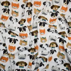 Brown-Multi Rayon Modal Dogs and Cats Printed Stretch Spandex Jersey Knit Fabric By the Yard