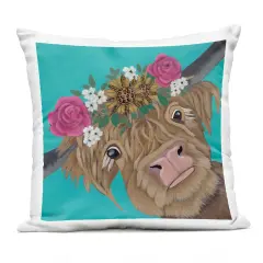 Stupell Industries Joyful Cattle with Flower Crown Outdoor Pillow, 18 x 7 x 18