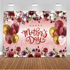 7X5ft Mother's Day Background Flowers Balloons Party Background Mothers Day Party Decoration Banner Happy Mother's Day Background CY-222