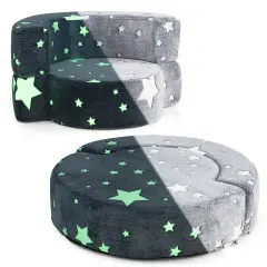 2-in-1 Grey 2-in-1 Convertible Design Kids Sofa with Flannel Fabric Cover and Luminous Star Patterns