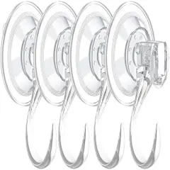 4 pack Suction Cup Heavy-Duty Hook，Large Clear Reusable Wreath Vacuum Hook，use for Windows Tiles Glass Smooth Doors and Mirrors