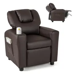 Sponge PU Wood PP Kids Recliner Chair with Adjustable Backrest, Footrest and Firm Cushion Brown
