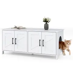MDF Engineered Board Cat Litter Box Enclosure with Barn Door and Multi-Functional Design White