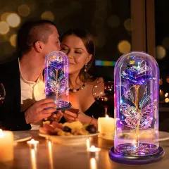 Mothers Day Rose Gifts for Mom, Galaxy Glass Rose Flower Gifts Forever Eternal Crystal Light Up Rose in Glass Dome with Butterfly Mother&rsquo;s Day Birthday Gifts for Women Mom Wife Daughter Sister Purple