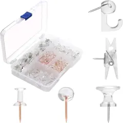 Clear Push Pins Set, 5 Styles 125-count Thumb Tacks Map Pins, Steel Point and Clear Plastic Head Pushpins Transparent Thumbtacks for Cork Board Bulletin Boards