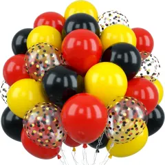 12Inch Red Yellow Black Balloons, Mouse Color Helium Party Balloon Yellow Red Black Latex Balloons with Cartoon Mouse Coffetti Balloon for Race Car Birthday Baby Shower Carnival Party Decorations