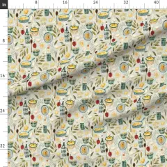 Various Fabrics by the Yard or Fat Quarter Mediterranean Food Cuisine Green Blue Mint Culinary Rustic Ingredients Paella Chef Custom Printed Fabric by Spoonflower