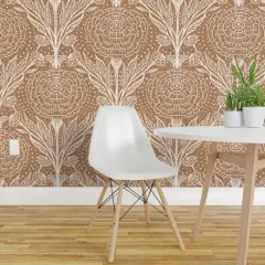 Peel & Stick Wallpaper 2FT Wide Farmhouse Floral Boho Baby Marigold Bohemian Sketched Flowers Neutral Terra Cotta Cinnamon Brown Xl Scale Custom Removable Wallpaper by Spoonflower