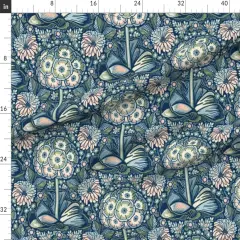 Various Fabrics by the Yard or Fat Quarter Retro Bold Floral Maximalist Botanical Blue Green Flowers Nature Garden Blossom Modern Custom Printed Fabric by Spoonflower