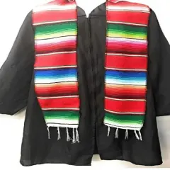 1 Yard Multicolor Mexican Serape Graduation Stole Sash Woven Handmade Fabric with Fringe 5 Inch Width Red