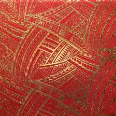 1 Yard Metallic Polynesian Tattoo Print Foil Fabric 60 Inches Wide Red/Gold