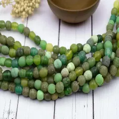 Mixed Green Pompeii Round Beads (24" Strand) Indonesian Glass Beads