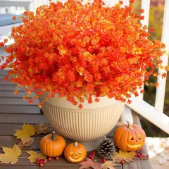 Artificial Fall Flowers Mums for Outdoor - (8Pcs,Orange)