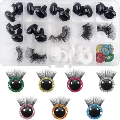14pcs Plastic Glitter Safety Eyes with Eyelashes - 20mm