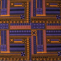 1 Yard Polynesian Geometric Symmetrical Peachskin Fabric For Elegant Apparel And Craft Projects 45 Inch Width Purple/Orange