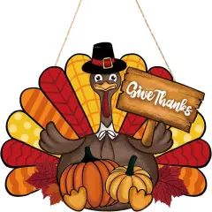 2 Pieces Thanksgiving Decoration Wooden Turkey Pumpkin Door