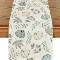 Pumpkins Fall Eucalyptus Leaves Table Runner,13x72 Inch