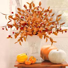 6 Pcs Fall Artificial Foliage with Pumpkin