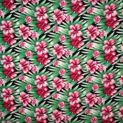 1 Yard Hibiscus Floral Polyester Fabric, 60" Wide Tropical Print Material Black & Green