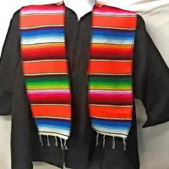 1 Yard Multicolor Mexican Serape Graduation Stole Sash Woven Handmade Fabric with Fringe 5 Inch Width Orange