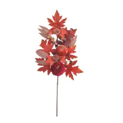 30" Fall Pumpkin & Acorn Bush &ndash; Velvet Pumpkins, Maple Leaves & Autumn Decor-85296