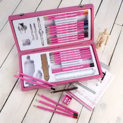 PA-DS3000 | Pink Art&trade; 32pc Beginner's Sketching & Drawing Travel Art Set