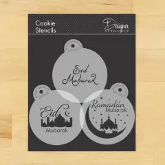 Eid Mubarak Cookie Stencil Set | C980 by Designer Stencils | Cookie Decorating Tools | Baking Stencils for Royal Icing, Airbrush, Dusting Powder | Reusable Plastic Food Grade Stencil for Cookies | Easy to Use & Clean Cookie Stencil
