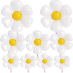9 Pieces Large Daisy Flower Balloons Set - 3 Sizes White Flower Shaped Aluminum Foil Balloon for Daisy Birthday Decorations, Baby Shower, Wedding, Groovy Boho Daisy Party Supplies