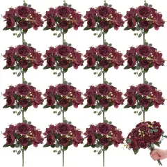 16 Packs Artificial Peony Flowers Faux Peonies Bouquet